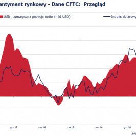 Pozycja spekulacyjna netto w USD (mld USD); Źródło: Bloomberg, CFTC, TMS Brokers