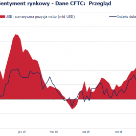 Pozycja spekulacyjna netto w USD (mld USD); Źródło: Bloomberg, CFTC, TMS Brokers