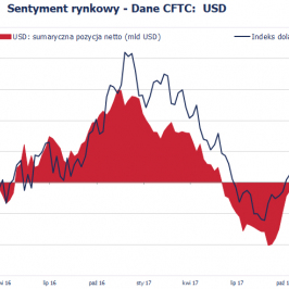 Pozycja spekulacyjna netto w USD (mld USD); Źródło: Bloomberg, CFTC, TMS Brokers