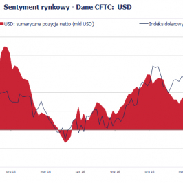 Pozycja spekulacyjna netto w USD (mld USD); Źródło: Bloomberg, CFTC, TMS Brokers