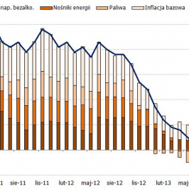 Dekompozycja inflacji CPI w Polsce <span>Źródło: GUS; obliczenia własne<span>