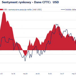 Pozycja spekulacyjna netto w USD (mld USD); Źródło: Bloomberg, CFTC, TMS Brokers