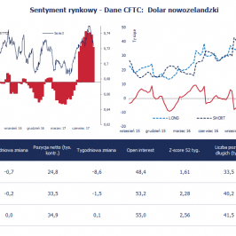 Pozycja spekulacyjna netto w NZD (tys. kontraktów); Źródło: Bloomberg, CFTC, TMS Brokers