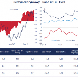 Pozycja spekulacyjna netto w EUR (tys. kontraktów); Źródło: Bloomberg, CFTC, TMS Brokers