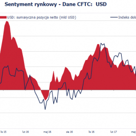 Pozycja spekulacyjna netto w USD (mld USD); Źródło: Bloomberg, CFTC, TMS Brokers