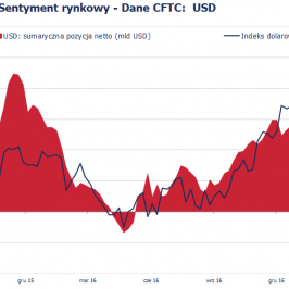 Pozycja spekulacyjna netto w USD (mld USD); Źródło: Bloomberg, CFTC, TMS Brokers