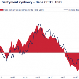 Pozycja spekulacyjna netto w USD (mld USD); Źródło: Bloomberg, CFTC, TMS Brokers