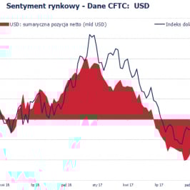 Pozycja spekulacyjna netto w USD (mld USD); Źródło: Bloomberg, CFTC, TMS Brokers