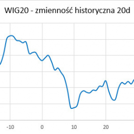 WIG20 - zmienność historyczna (20 dni, annualizowana); Źródło: TMS Brokers, Bloomberg
