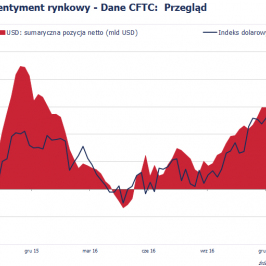Pozycja spekulacyjna netto w USD (mld USD); Źródło: Bloomberg, CFTC, TMS Brokers
