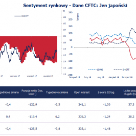 Pozycja spekulacyjna netto w JPY (tys. kontraktów); Źródło: Bloomberg, CFTC, TMS Brokers