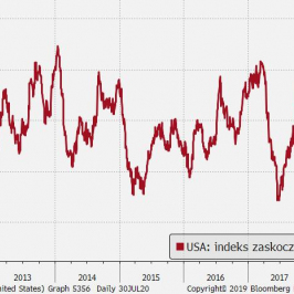 Indeks zaskoczeń danymi makro w USA. Indeks rośnie (spada), gdy dane są powyżej (poniżej) prognoz.; Źródło: Bloomberg, Citi, TMS Brokers