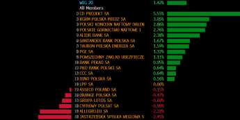 Stopy zwrotu spółek z WIG20. Źródło: Bloomberg