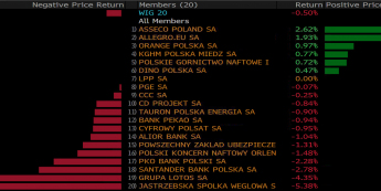 Stopy zwrotu spółek z WIG20. Źródło: Bloomberg