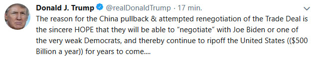 Trump ćwierka o Chinach