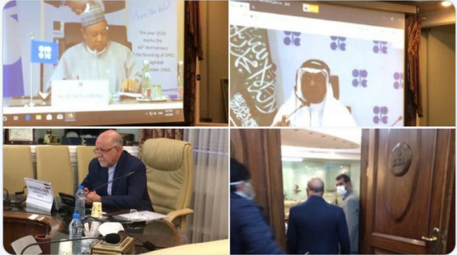 Telekonferencja OPEC+. Źródło: twitter Telekonferencja OPEC+. Źródło: twitter