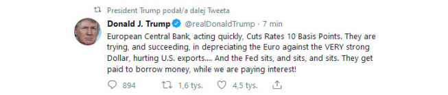 Trump komentuje decyzję EBC