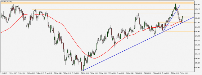 USD/JPY - wykres 1D; Źródło: TMS Connect USD/JPY - wykres 1D; Źródło: TMS Connect