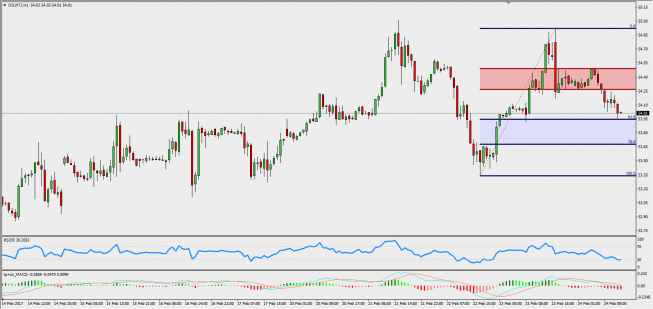 Wykres godzinowy ropy WTI; Źródło: TMS Trader Wykres godzinowy ropy WTI; Źródło: TMS Trader