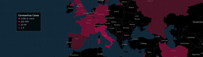 Mapa zachorowań na koronawirusa. Źródło: Bloomberg Mapa zachorowań na koronawirusa. Źródło: Bloomberg